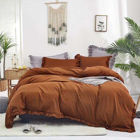 PRICES MAY VARY. ✿【Soft Fabric】: Cotton Fabric and Healthy Microfiber Inner Fill,Lightweight, Breathable, Sin-Friendly, Soft. Comfy and Durable for Pumpkin Color Comforter Sets. ✿【What You Can Get】:1 x King Comforter(90 x 104 inches)and Two Match Pillowcases(26 x 36 inches) ♥【 Please expose to the sun after opening the package, which can make the comforter more fluffy.】 ✿【Good Design】: Fashion Solid Pumpkin Color Color With Ruffles Design. Modern and Elegant. Easy to match.It's a good choice for Burnt Orange Comforter, Brown Comforter Sets, Solid Bedding, Brown Comforter, Orange Comforter, Orange Duvet Covers, King Size Comforter Sets, Colorful Comforter, King Size Comforters