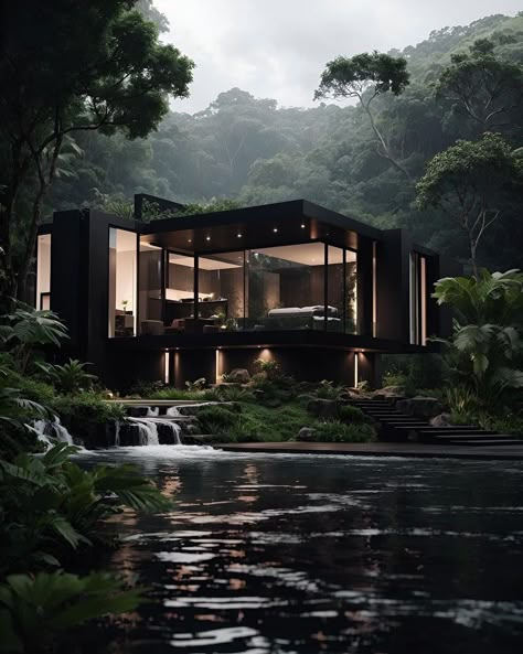 Dark House Aesthetic, Black Modern House, Dark Modern House, Luxury Room Design, Black Houses, Dark Modern, Modern Villa Design, Dark House, Dream Life House