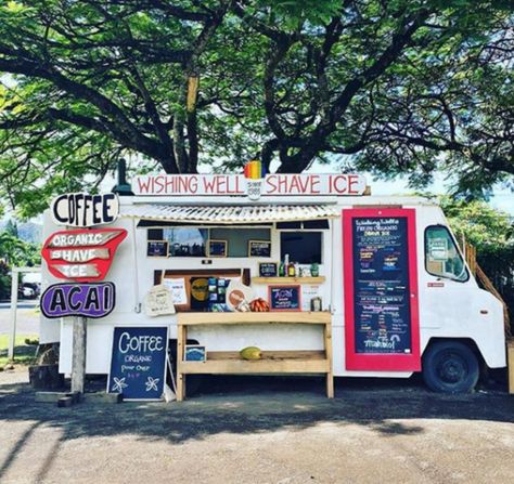 Kauai shave ice at Wishing Well Yes We Are Open, Foodtrucks Ideas, Hawaiian Snacks, Snow Cone Stand, Ice Truck, Hawaii Magazine, Shave Ice, Food Truck Design, Snow Cones