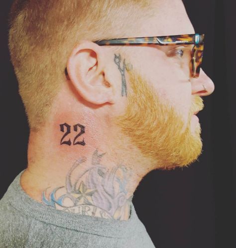 Neck Number Tattoo, Numbers Neck Tattoo, Neck Tattoo Number, Number Face Tattoo, Number 22 Tattoo, 22 Tattoo Number Design, Number Neck Tattoo, 22 Tattoo, Gang Tattoos