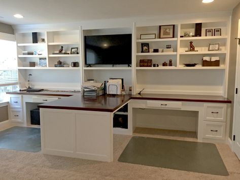 Custom Desks - Custom Home & Office Desks - Wake Forest — Woodmaster Custom Cabinets - Custom Cabinets & Interior Trim Double Desk Home Office, Custom Desks, Home Office Layouts, Double Desk, Cozy Office, Office Remodel, Wake Forest, Small Home Office, Craft Room Office