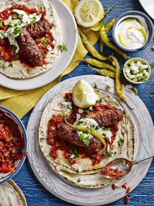 Cevapi with ajvar | Jamie Oliver Balkan Food, Macedonian Food, Red Pepper Sauce, Jamie Oliver Recipes, Beef Sausage, Roasted Red Peppers, Jamie Oliver, Grilled Meat, Bbq Recipes