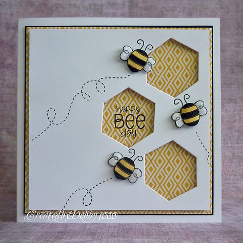 Bee card with hexagon punch - bjl Hexagon Cards, Bee Cards, Butterfly Cards, Punch Cards, Card Making Inspiration, Class Ideas, Get Well Cards, Card Layout, Card Inspiration