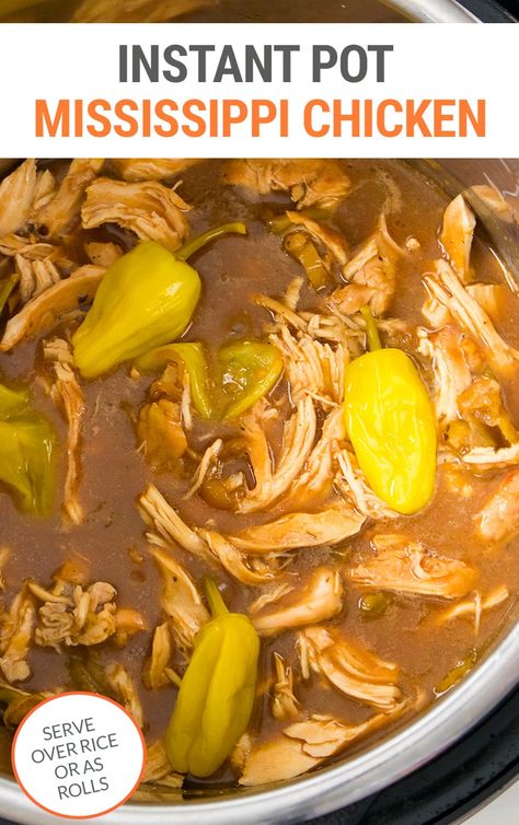 Succulent and tender, drenched in a delicious savory gravy, this Instant Pot Mississippi chicken will be a hit with the whole family. Serve this pressure cooker chicken Mississippi pot roast with potatoes, rice or pasta or sandwiched between soft bread rolls with gravy drippings. Dinner Ideas Instant Pot Chicken, Instapot Mississippi Chicken Recipes, Instant Pot Mississippi Chicken Recipes, Missippi Chicken Instant Pot, Chicken Comfort Food Recipes Instant Pot, Insta Pot Missippi Chicken, Chicken With Au Jus Gravy, Pressure Cooker Mississippi Chicken, Chicken In Gravy Instant Pot