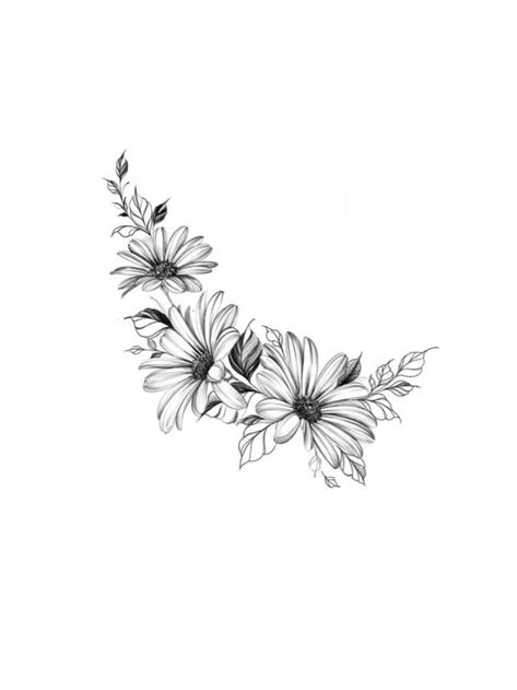 Bee Daisy Tattoo, Tattoo With Daisies, Daisy Tattoo Stencil, Half Flower Drawing, April Birth Flower Tattoo Daisies, Women Half Sleeve Tattoo, Adele Tattoo, Rose And Sunflower Tattoo, Rose And Sunflower