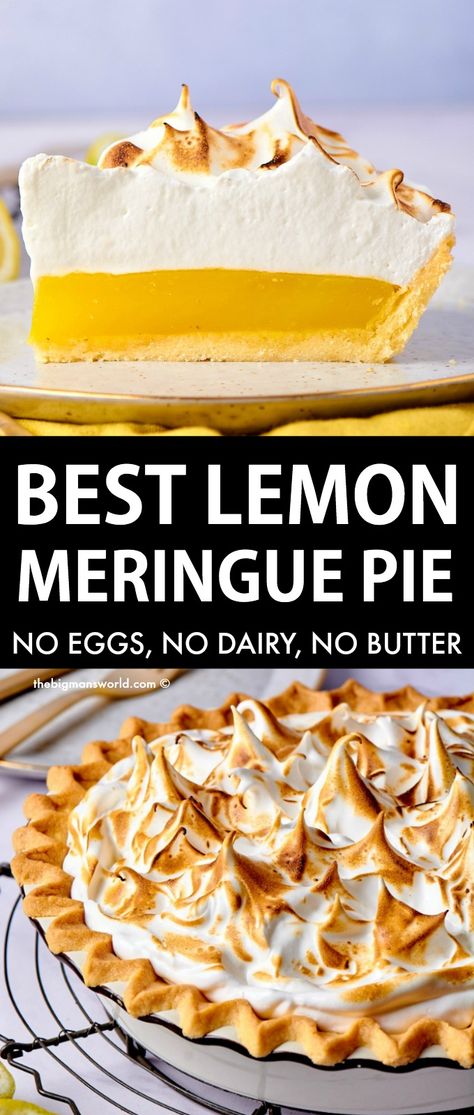 Egg Free Meringue, Healthy Lemon Meringue Pie, Gf Lemon Meringue Pie, Vegan Meringue Pie, The Best Lemon Meringue Pie, Vegan Lemon Curd Tart, Aquafaba Recipes Vegan, Eggless Meringue Recipe, Lemon Curd Meringue Pie