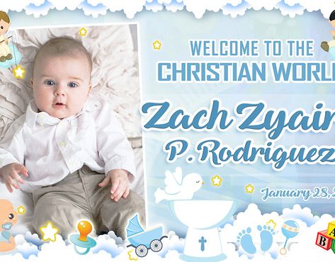 Welcome To Christian World Tarpaulin, Tarpaulin Layout, Baby Dedication Invitation, Christening Themes, Dedication Invitations, Christening Banner, Tarpaulin Design, Christening Invitations Boy, Baby Boy Invitations