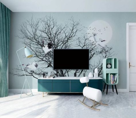 10 Ideas on How to Decorate a TV wall | Decoholic Decorate Tv Wall, Wall Behind Tv, Deco Tv, Tv Wand, 3d Tree, Entertainment Wall, Tv Wall Decor, Wall Mural Wallpaper, Living Room Tv Wall