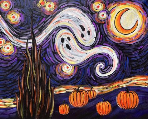 Starry Night Halloween, Halloween Canvas Art, Painting Parties, Best Paint, Arte Van Gogh, Painting Classes, Halloween Painting, Arte Inspo, Paint And Sip