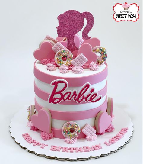 Barbie birthday girl cake Barbie Tiered Cake, Barbie Cake 4th Birthday, Barbie Aesthetic Cake, Barbie Cake 5th Birthday, 6th Birthday Girl Cake, All Pink Cake, Barbie Cake Design Ideas, Barbie And Ken Cake, Barbie Inspired Cake