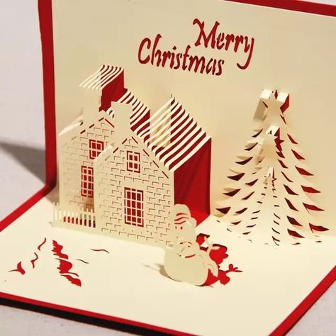 Christmas Greeting Cards Diy, Kirigami Patterns, Pop Up Greeting Cards, Christmas Pops, Merry Christmas Card Greetings, Handmade Paper Crafts, Merry Christmas Greetings, 3d Christmas, Merry Christmas Card