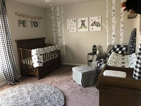 Little Man Cave Nursery, Man Cave Nursery, Baby Bear Nursery, Plaid Nursery, Nursery Ideas Boy, Boy Nursery Ideas, Nursery Boy, Nursery Room Boy, Bear Nursery