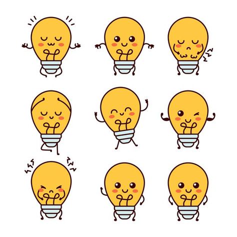 Cartoon Light Bulb, Light Bulb Illustration, Line Cartoon, Cartoon Kawaii, Character Vector, Light Bulb Lamp, Kindergarten Lessons, Bulb Lamp, Production Design