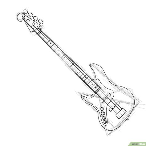 How to Draw a Bass Guitar: 8 Steps (with Pictures) - wikiHow Bass Guitar Art, Bass Guitar Notes, Bass Guitar Scales, Yamaha Bass Guitar, Bass Guitar Quotes, Bass Guitar Chords, Guitar Sketch, Guitar Illustration, Guitar Drawing