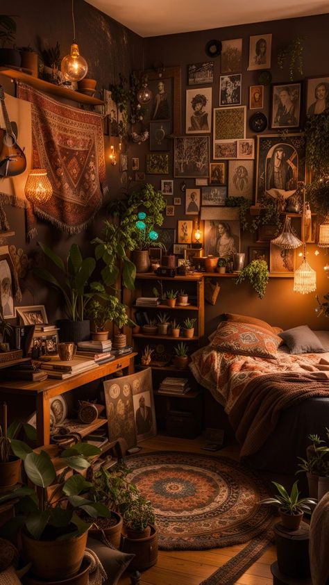 Cozy Up Your Bedroom Space #HomeSweetHome Hobbit Bedroom, Home Gel Nails, Gallery Wall Ideas, Home Design Inspiration, Gallery Wall Inspiration, Sanctuary Bedroom, Bedroom Decor Cozy, Deco Boheme, Fall Outdoor Decor