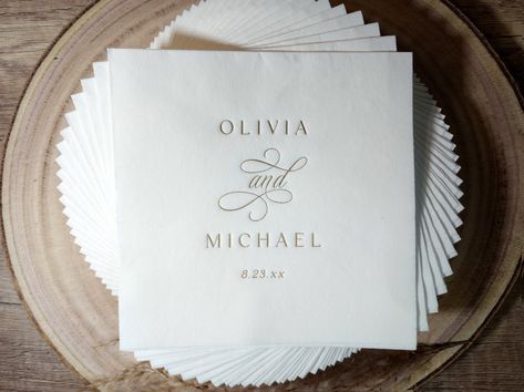 Embossed Napkins Wedding, Personalised Napkins Wedding, Reception Accessories, Wedding Reception Accessories, Personalized Wedding Napkins, Custom Wedding Napkins, Wedding Cocktail Napkins, Wedding Napkins Personalized, Elegant Modern Wedding