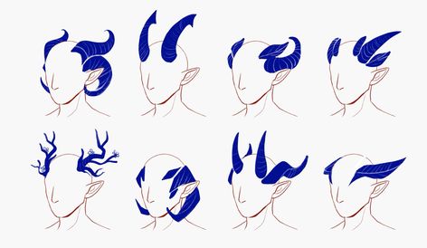 Horns Ideas Drawing, Ideas For Characters Design, Different Types Of Horns, Horn Drawing Reference, Dragon Horns Drawing Reference, Dragon Horns Drawing, Demon Horns Drawing, Horn Types Reference, Horn Placement