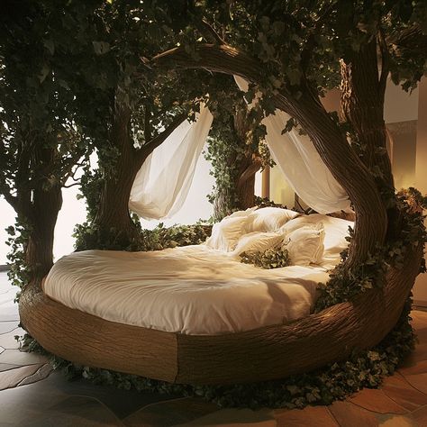 Nest Bed Human, Forest Canopy Bed, Floor Bed Ideas For Adults, Moss Bed, Forest Bed, Bed Nest, Forest Bedroom, Canopy Bed Curtains, Tree Bed