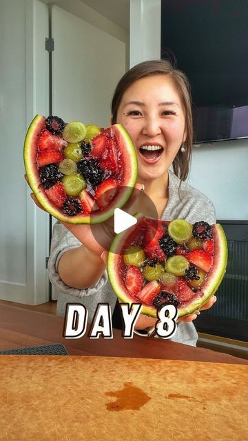 Kirby Ip on Instagram: "😎 DAY 8 of 15 - EASY HACKS AND RECIPES  It’s the VIRAL Watermelon Fruit Jello!! 🍉🍇🍓   I brought this to my friend’s gathering and everyone was WOWED so definitely bring this to a potluck or patio party if you want to make an impression 💃🏻✨  🌟 Follow @eatingwithkirby for Day 9 of my Easy Hacks and Recipes 🌟  ingredients: mini watermelons (or you can use a large one too!) blackberries blueberries strawberries grapes gelatin powder  Cut the top of your watermelon with a knife and scoop out all of the watermelon flesh using a spoon. Set the watermelon flesh aside to devour later or make watermelon juice with it!  Wash your fruits and put you watermelon shell inside a medium or large bowl so it does not roll around. Layer the different kinds of fruit into the wat Fruit Jello, Watermelon Fruit Bowls, Watermelon Hacks, Watermelon Fruit Salad, Jello With Fruit, Gelatin Powder, Watermelon Bowl, Different Kinds Of Fruits, Becoming A Chef