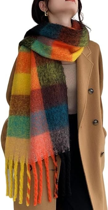 Amazon.com: Wander Agio Winter Women Warm Scarf Long Shawl Large Scarves Cold Weather Thick Blanket Scarfs Colorful Plaid Yellow Green Blue 2 : Everything Else Thick Scarf, Long Shawl, Big Scarf, Cozy Wrap, Thick Blanket, Downtown Outfits, Chunky Blanket, Chunky Scarves, Colorful Scarf