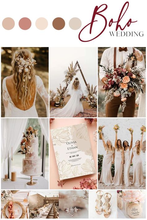 March Wedding Colors Boho, Boho Chic Wedding Theme Ideas, Nature, Pampas Grass Wedding Color Scheme, Neutral Garden Wedding Color Schemes, Bali Wedding Color Palette, Boho Wedding Pallete Color, Boho Glam Wedding Color Palette, Boho Wedding Colors Palette Spring