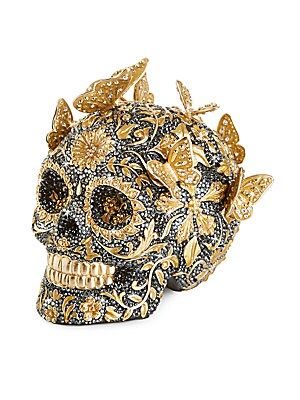 Figurine, Frida Skull, Skull With Butterflies, Bling Items, Mexican Sugar Skulls, Chic Halloween Decor, Sugar Skull Artwork, Fluttering Butterflies, Jay Strongwater