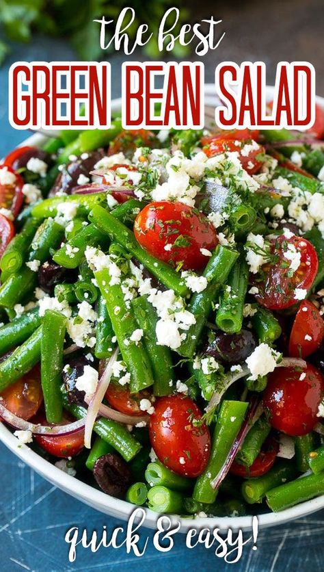 Cold Green Bean Recipes, Green Bean Salad Cold, Marinated Green Beans, Feta Cheese And Olives, Bean Salad Dressing, Green Beans Tomatoes, Fresh Green Bean Recipes, Cheese And Olives, Green Bean Salad Recipes