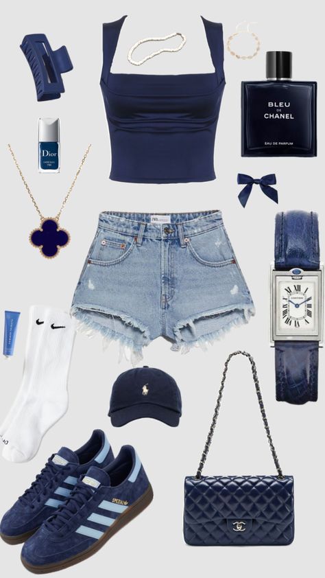 NAVY BLUE>>>> #navyblue #blue #aesthetic #follow #fyp Blue Outfit Aesthetic Black Woman, Navy Blue Outfit Ideas Classy, Blue School Outfits, Navy Blue Summer Outfits, Blue Fits Aesthetic, Blue And Black Outfits, Dark Blue Outfits, Navy Top Outfit, Percy Aesthetic