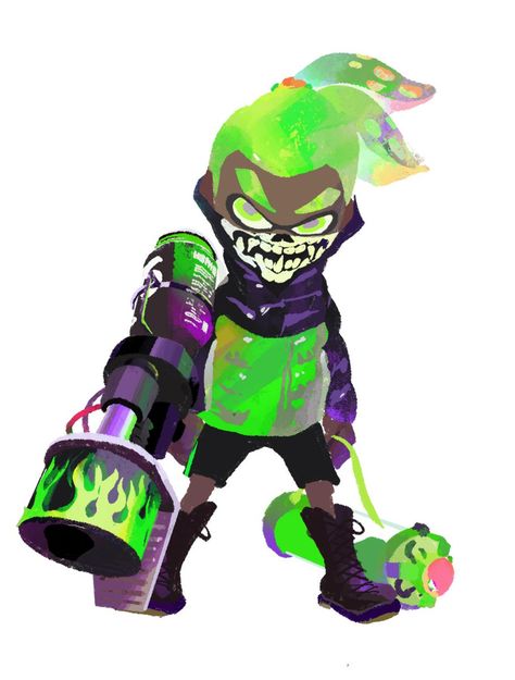 1boy bike_shorts dark_skin domino_mask green_hair high_ponytail highres ink_tank_(splatoon) inkling mask official_art shoes simple_background splatoon tentacle_hair weapon white_background Splatoon 2 Art, Splatoon Comics, Nintendo Art, Research Lab, Art Contest, Simple Backgrounds, Super Smash Bros, Smash Bros, Splatoon