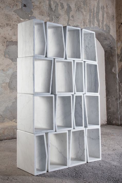 Marmeria: Modular Marble Bookshelf Stone Furniture, Braided Wool Rug, Concrete Houses, Teapot Design, Modern Birds, Clay Teapots, Coastal Retreat, Book Shelf, Cabinet Design