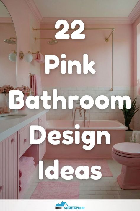 A pink bathroom with a bathtub, pink towels, and a matching pink vanity in a soft pink hue. Fuschia Bathroom Ideas, Feminine Bathroom Ideas Modern, Marble Pink Bathroom, Pink And Silver Bathroom Ideas, Pink Accent Bathroom Ideas, Pink Wall Bathroom Ideas, Pink Retro Bathroom Ideas, Pink Bathroom Pictures, Pink Bathroom Tiles Color Schemes