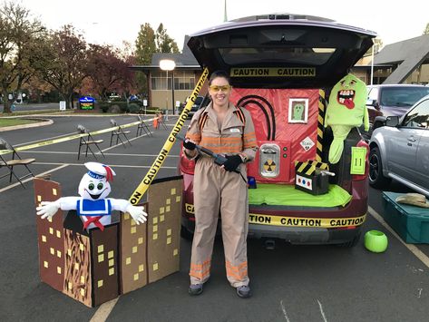 Trunk or Treat Ghostbusters Ghostbuster Theme Trunk Or Treat, Trunk Or Treat Ideas Ghostbusters, Ghost Buster Theme Trunk Or Treat, Ghost Busters Decorations Diy, Ghost Busters Trunk Or Treat Ideas, Ghostbusters Halloween Decor, Ghostbuster Decorations, Ghostbuster Trunk Or Treat Ideas, Ghostbuster Trunk Or Treat