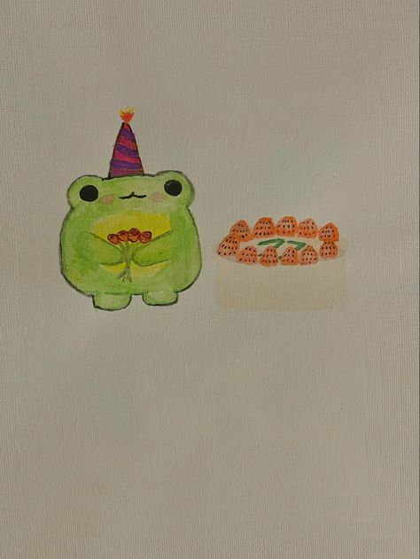 Frog Birthday Cards Diy, Party Frog Drawing, Bday Doodles, Frog Birthday Cards, Doodle Frog, Happy Birthday Frog, Frog Doodle, Wallpaper Birthday, Aesthetic Doodles