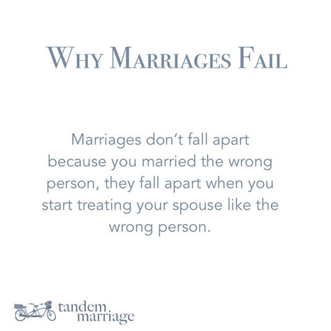 WHY MARRIAGES FAIL Marriages don’t fall apart because you married the wrong person, they fall apart when you start treating your spouse like the wrong person. If you need help, just ask. https://TandemMarriage.com/start/ #MarriageGoals #TeamUs Married The Wrong Person Quotes, Marriage Failing, Why Marriages Fail, Seperation Marriage, Marrying The Wrong Person, Failed Marriage, Failing Marriage, Marriage Issues, Bad Marriage