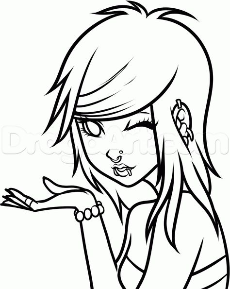 People Colouring Pages, Picklegrl Coloring Page, Coloring Pages Couples, Scene Emo Drawing, 2000s Coloring Pages, Y2k Coloring Pages People, Baddie Doodles, Scene Girl Drawing, Emo Drawing Ideas Easy