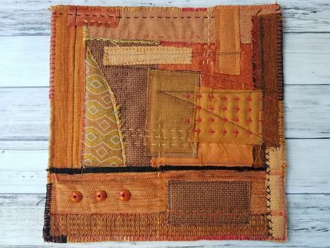 Calendar Quilt Series: My Autumn Mini Quilts - ANY Texture - Textile Art by Zwia Lipkin Crazy Quilt Tutorials, Calendar Quilts, Abstract Art Quilt, Contemporary Art Quilt, Fiber Art Quilts, Crazy Patchwork, Quilting Templates, Textile Wall Art, Landscape Quilts