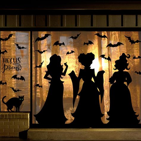 PRICES MAY VARY. DOUBLE-SIDED PRINT: Same visual effects inside & outside of windows. Made with PVC material printed on BOTH sides. Perfect Halloween window clings indoor to boost a special festival feel! LARGE & PLENTY: 35"(H) X 17"(W) extra large pre-cut indoor black Halloween decorations for home ready to apply. Large enough to cover huge space, DIY layouts on all windows! EASY TO USE & HIGH-QUALITY: Clean the window first, peel off the decals stick it to the place you like, then squeeze out Halloween Window Decals Cricut, Apartment Window Halloween Decor, Halloween Bedroom Door Decor, Fall Themed Office Decor, Diy Halloween Window Decor, Hocus Pocus Themed Halloween Decorations, Halloween Door Entrance, Large Window Halloween Decor, Halloween Door Entrance Decor