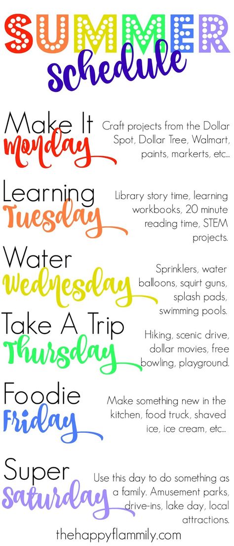 Weekly Summer Schedule, Outdoor Pics, Toddler Schedule, Week Schedule, Summer Schedule, Summer Fun For Kids, Kids Schedule, Summer Learning, Family Ideas