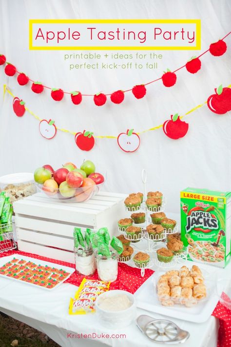 Apple Picking Party, Tasting Party Ideas, Apple Theme Parties, Apple Tasting, Cream Cheese Apple Dip, Snicker Apple Salad, Snickers Salad, Apple Treat, Apple Bars