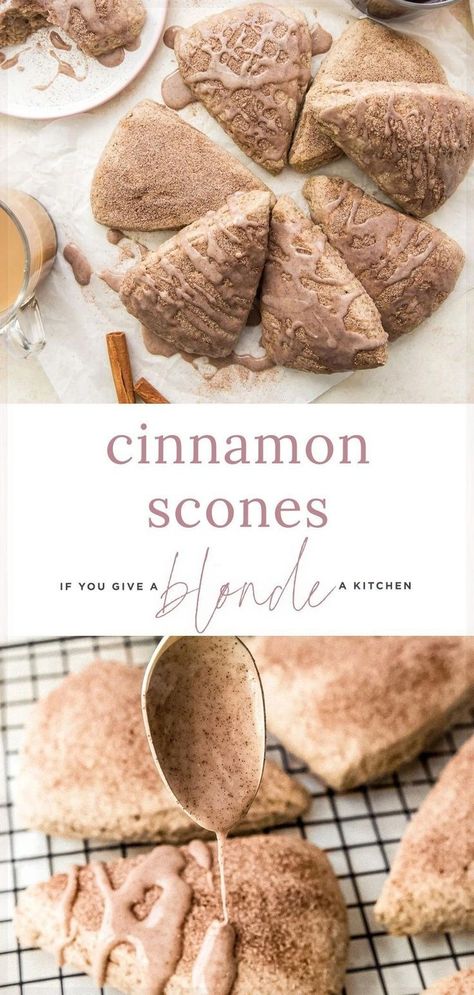 You will love these cinnamon scones because they taste just like snickerdoodles. Sour cream and cream of tartar provide the tangy taste snicerkdoodles are known for. Not only are the scones sprinkled with cinnamon sugar, but they are also topped with a simple cinnamon glaze. Sour Cream Scones, Cinnamon Scones Recipe, Easy Scone, Unique Recipes Desserts, Raspberry Scones, How To Make Scones, Cinnamon Glaze, Scone Recipes, Cinnamon Scones