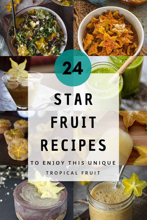 This collection of star fruit recipes shows the amazing versatility of a unique tropical fruit. Whether you go for sweet or savory combinations, you’ll find the perfect one to enjoy with the light, refreshing tang of the fruit. #starfruit #tropical #exotic #tropicalfruit Starfruit Juice Recipe, Star Fruit Recipes, Tropical Fruit Salad, Baking With Coconut Flour, Fruit Chip, Star Fruit, Tropical Food, Smoothie Bowls, Recipes To Make