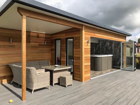 Garden Rooms Inspiration - Garden Rooms Scotland Garden Room Hot Tub, L Shaped Garden Room, Garden Room With Sauna, Brick Built Garden Room, Garden Rooms, Log Cabin Garden Room Interior, Oak Framed Garden Annexe, Bbq Hut, Garden Room Ideas