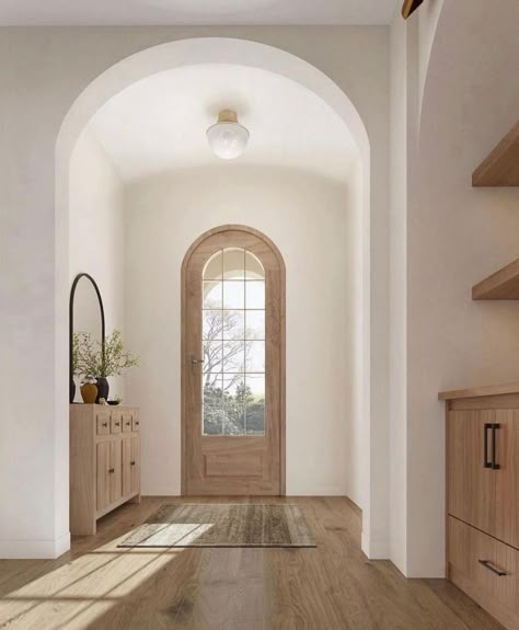 Three Centered Arch, Light And Bright Home, Arched Doorway, Arch Doorway, Modern Mediterranean, Arch Interior, Arched Doors, Wooden Floors, Dream House Interior