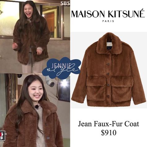 Jennie Kim’s Closet on Instagram: “Jennie’s style on Michuri 8-1000 ep. 5 #jenniestylemichuri —— #maisonkitsuné #kitsune Jean Faux-Fur Coat $910 —— #jennie #jenniekim…” Jennie's Outfit, Winter Outfits Dinner, Jennie Closet, Outfit Dinner, Dinner Night, Korean Casual Outfits, Winter Outfits Men, Swaggy Outfits, Jennie Kim