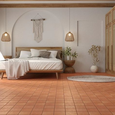 Red Tile Floor, Spanish Floor Tile, Tile Bedroom, Tiles Living Room, Terracotta Tile, Terracotta Floor, Floor Tile Design, Tile Trends, Terracotta Tiles