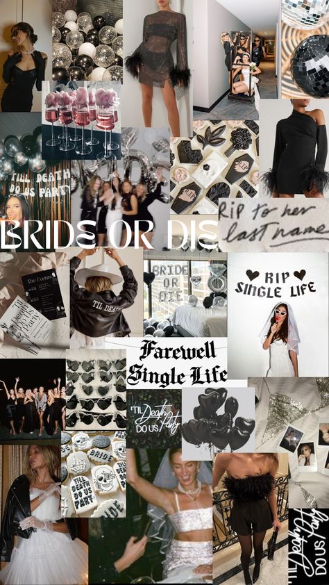 Black Out Bachelorette Theme, Black And White Themed Bachelorette Party, Bachelorette Party Rip Last Name, Hens Night Theme Ideas, White And Black Bachelorette Party, Bachelorette Party Themes Black And White, Bridesmaid Themed Bachelorette Party, Edgy Bachelorette Party Theme, Bridal Bachelorette Party Ideas