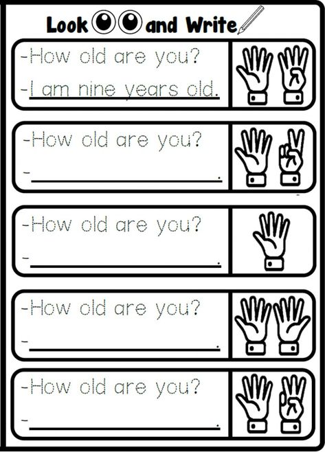 How Old Are You, Greetings Activities For Kids, How Are You, Kids Worksheet, Numbers Worksheets, English Transition Words, English Activities For Kids, Preschool Planning, English Exercises