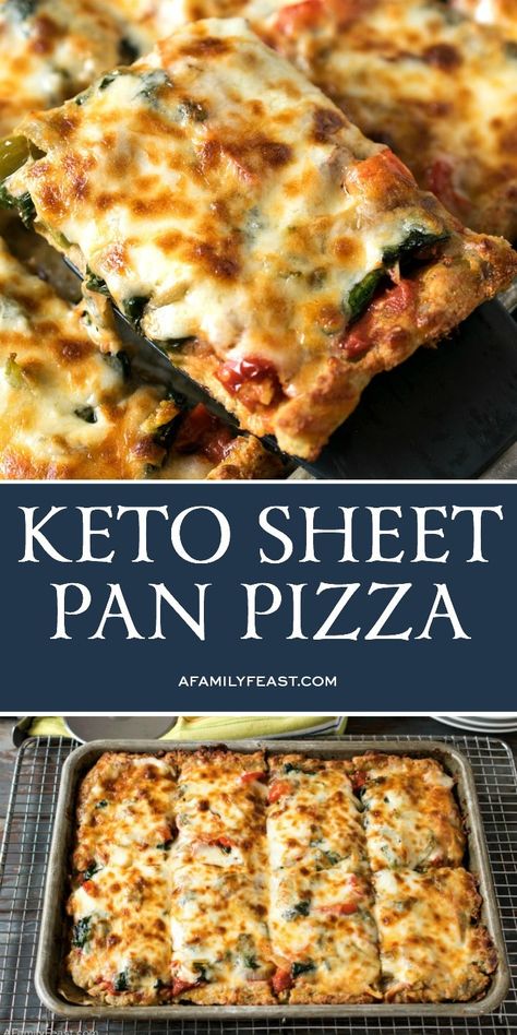 This Keto Sheet Pan pizza has a low-carb crust and lots of delicious toppings. Keto Sheet Pan, Sheet Pan Pizza, Craving Pizza, Resep Diet, Low Carb Pizza, Dessert Pizza, Makanan Diet, Keto Cooking, Vegan Keto