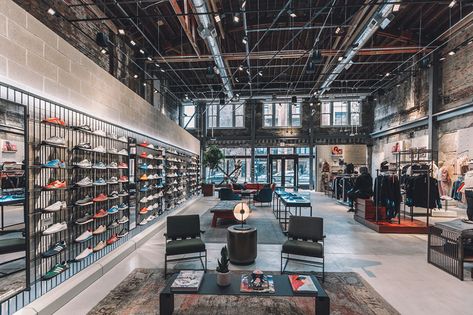 Adidas Originals’ Largest Store Ever Is Now Open in Chicago [PHOTOS] – Footwear News Shoe Store Design, Adidas Store, Bookstore Cafe, Chicago Photos, Showroom Design, Sneaker Stores, Building Art, Wall Molding, Adidas Shop