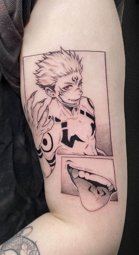 Sakura Tattoo Jujutsu, Jujitsu Kaisen Tattoo Ideas, Sukuna Arm Tattoo, Jujutsu Kaisen Tattoo Ideas Sukuna, Small Anime Tattoos Ideas Jujutsu Kaisen, Anime Tattoo For Women, Sakuna Jujutsu Tattoo, Anime Tattoo Ideas Symbols, Sukuna Body Tattoos